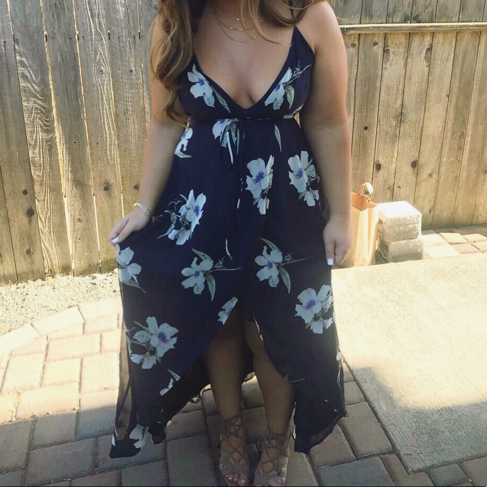Floral navy blue wrap dress!